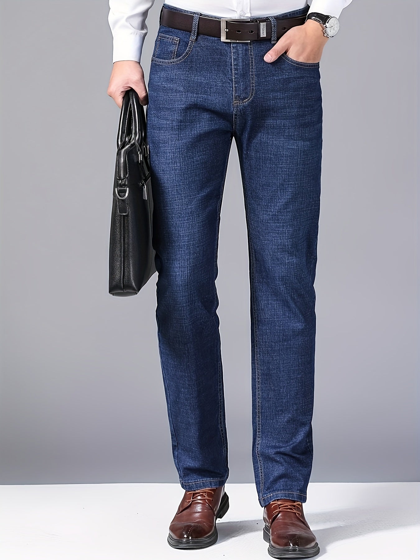 Fashionable cotton denim trousers for men of all sizes, offering comfort and style year-round.