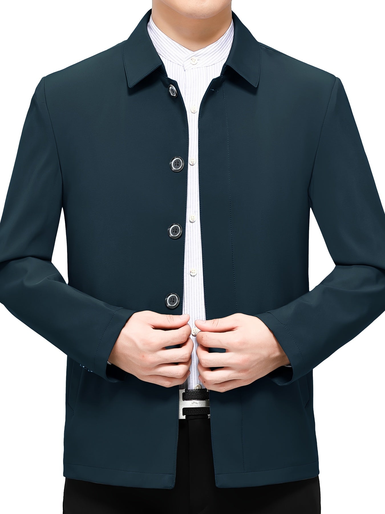 New high-end solid color button-up jackets for middle-aged men, perfect for spring and autumn business casual wear.