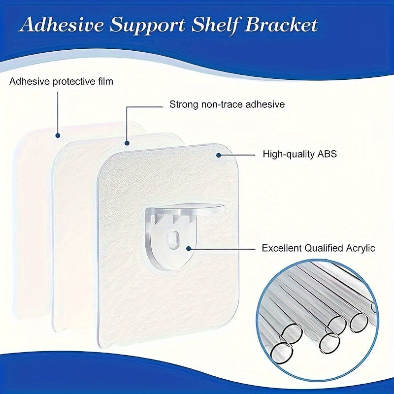 10-Pack of modern plastic adhesive shelf brackets for easy wall mount installation, perfect for closet and cabinet organization, featuring strong non-marking sticky hooks.