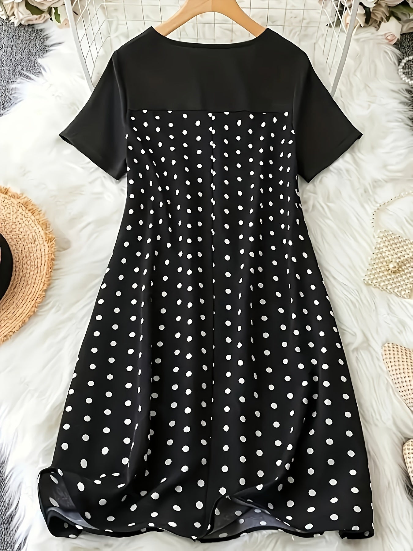 Polka dot print dress for plus size women, perfect for spring and summer casual wear.