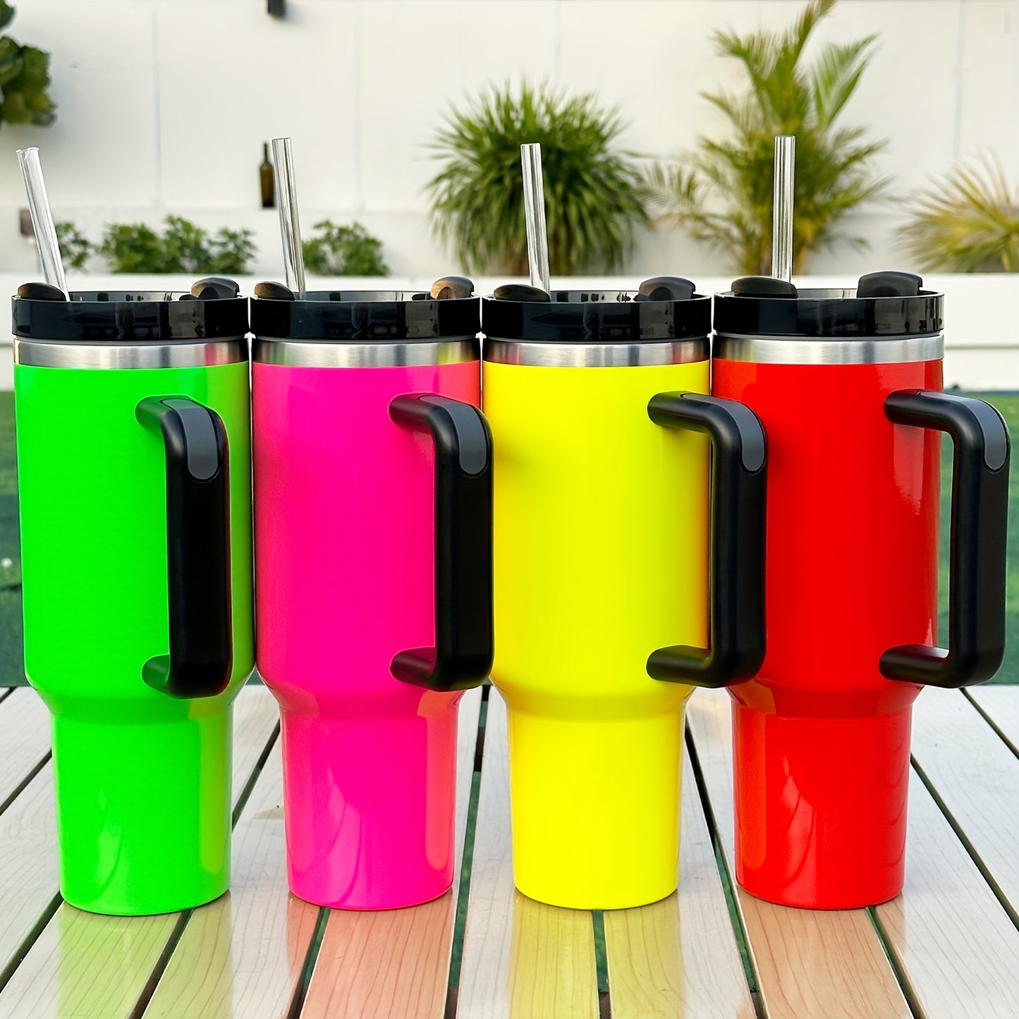 Neon 40oz Insulated Tumbler - Stainless Steel, Lid & Handle, Straw-Friendly, Ideal for Travel, Home, Office - Vibrant Summer Drinkware, Great Gift.