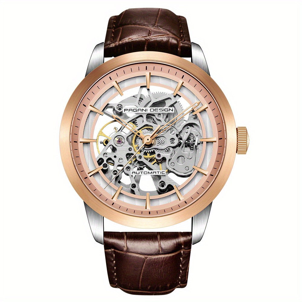 Pagani Design 2024 Men's Self-Winding Skeleton Watch, Stainless Steel, Pointer Series, Sports Watch