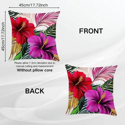 1 piece of chic hibiscus and palm print pillowcase, measuring 45.01cm, made of polyester with a zippered closure. This cushion cover is machine washable and features an all-season floral theme, perfect for adding a touch of style to your sofa or bedroom