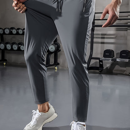 Men's Summer Joggers with high-elasticity fabric, drawstring waist, and zippered pockets - perfect for daily wear, outdoor jogging, and gym sessions.