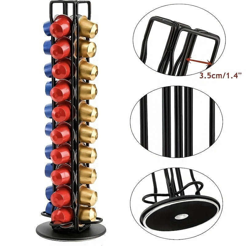 Rotatable Nespresso Coffee Capsule Holder in Golden or Black, Holds 40 Small Packs on Shelf