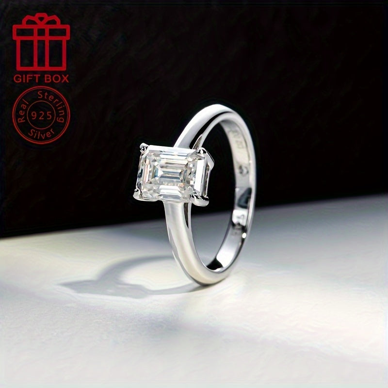 925 Sterling Silver Elegant 2CT Emerald Cut Moissanite Engagement Ring, Ideal Gift for Her