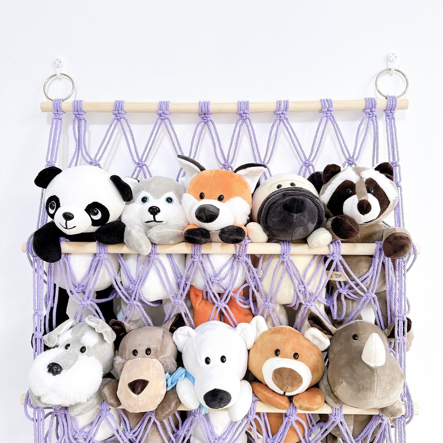 4-Tier Hanging Storage Organizer for Plush Toys & Gifts with Hooks - Ideal for Bedroom & Living Room Wall Decor.