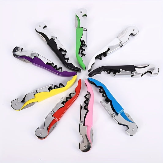 Stylish and durable Dual-Tone Stainless Steel Seahorse Wine & Beer Opener with multi-functional corkscrew and green & pink handles for kitchen or dining.