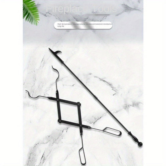 Foldable Fireplace Fire Tongs with Durable Iron Handle - a Convenient Campfire Tool for Home Use with Easy Storage Option.