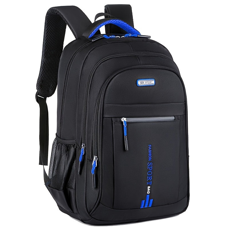 Men's high-capacity nylon backpack with casual style, suitable for travel and school. Fashionable and practical for high school and college students. Features zipper closure with random