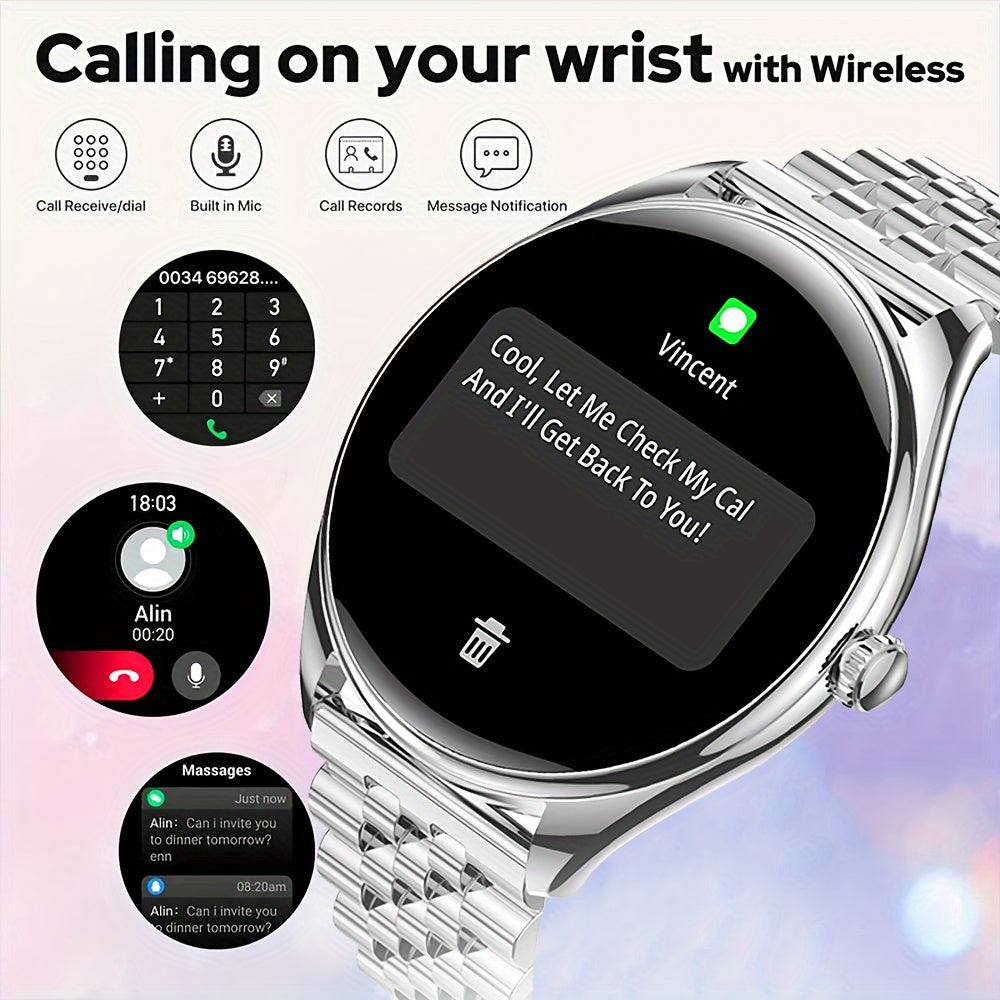 Sleek smart watch gift with 1.43" touch screen, SMS/call functions, Android/iPhone compatible, fitness tracker with 100+ sports modes.