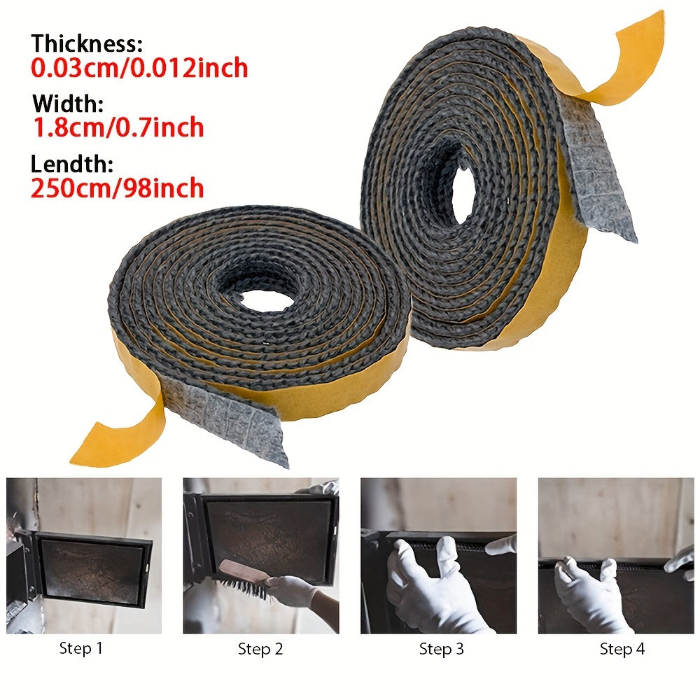 2.5M Long Self-Adhesive Fireplace Seal Tape, Flat Stove Rope Durable Replacement Gasket for Wood Stove Glass and Chimney Doors