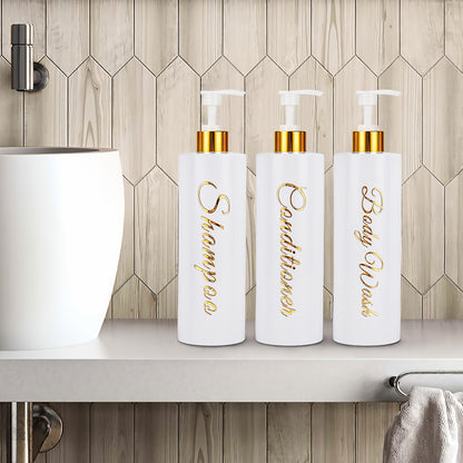 3pc 500ml shampoo & conditioner dispenser set with stylish pump bottles for bathroom storage, durable and leak-proof design that won't fade.