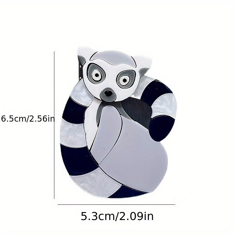 Adorable Lemur Brooch - Cartoon Animal Pin made of Acrylic, perfect for adding a touch of whimsy to your clothing or bags