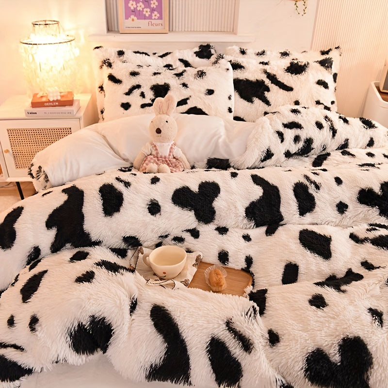 Leopard Print Plush Duvet Cover Set - 3 Pieces, Includes 1 Faux Fur Duvet Cover and 2 Pillowcases (No Filler), Soft and Cozy Bedding for Animal Pattern Bedroom Decor.