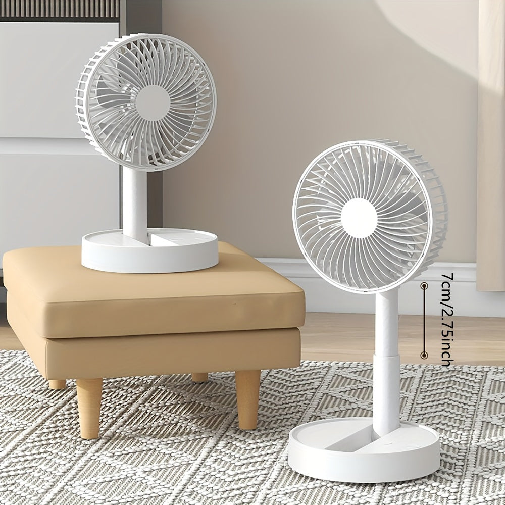 20.32 cm Stand Fan with Folding Portable Telescopic Design, USB Desk Fan with Rechargeable Battery (3600mAh/5400mAh), 4 Speeds, Super Quiet Operation, Adjustable Height and Head, Ideal for Office, Home, Outdoor Camping. (No Plug Included)