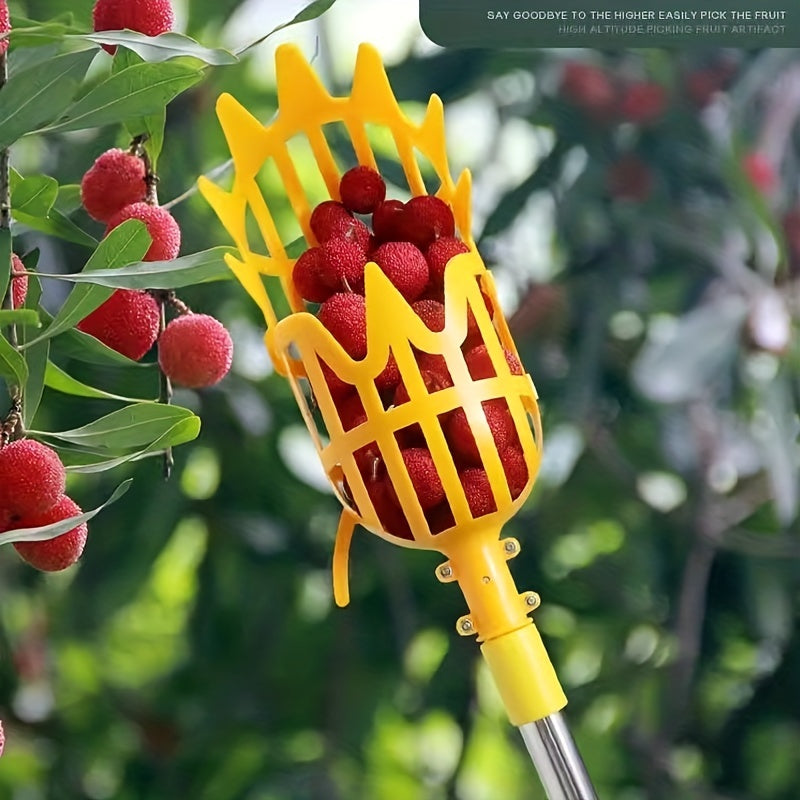 Fruit picker basket for harvesting various fruits such as mango, pear, peach, kiwi, lemon, cherry, and blueberries.