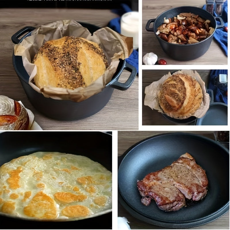 Multifunctional Cast Iron Skillet - 26.01cm Uncoated, Thickened for Outdoor Cooking & BBQ, Ideal for Grilling Steak, Flipping Pancakes & More