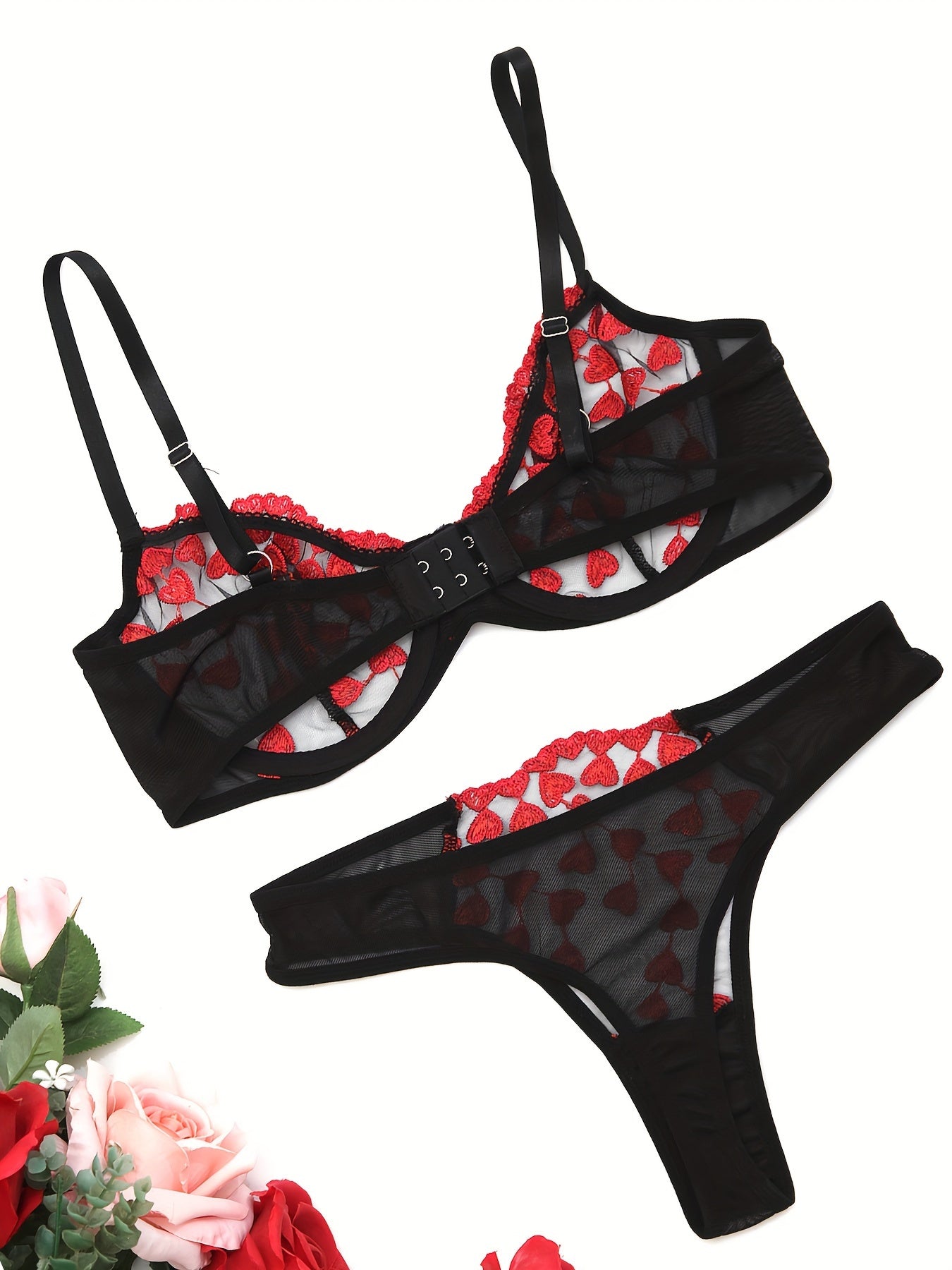 Embroidered two-piece sexy lingerie set for women.