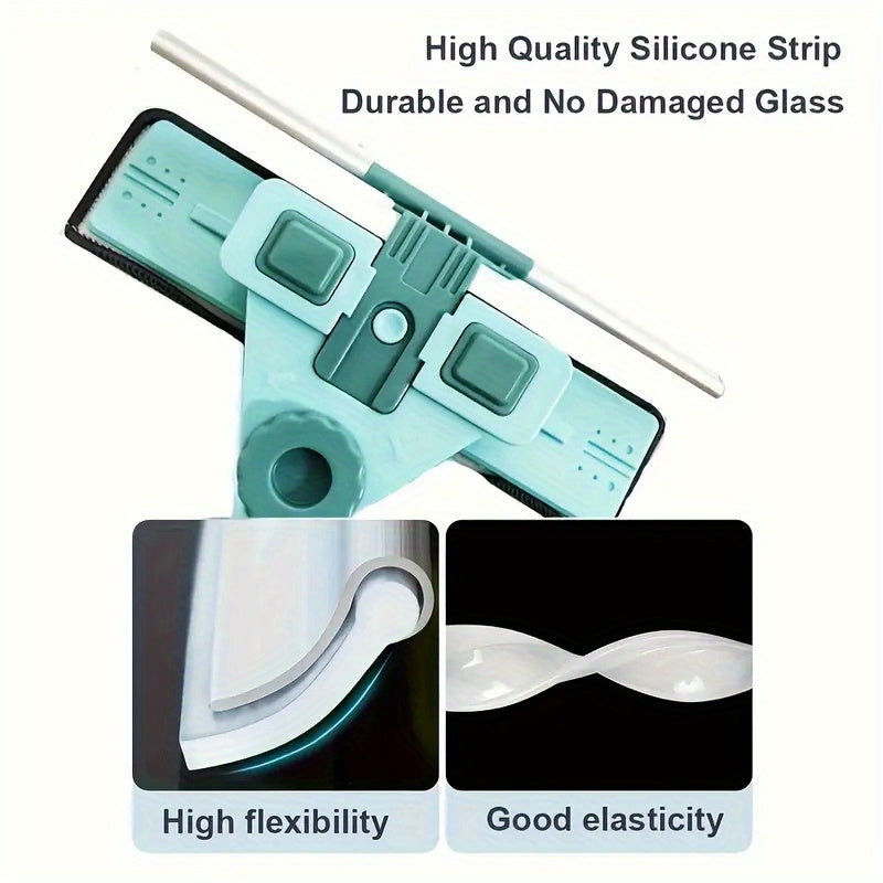 Extendable Window Cleaning Kit includes a Rubber Squeegee and Microfiber Cloth - No Electricity Required, Ideal for Living Room and Glass Surfaces