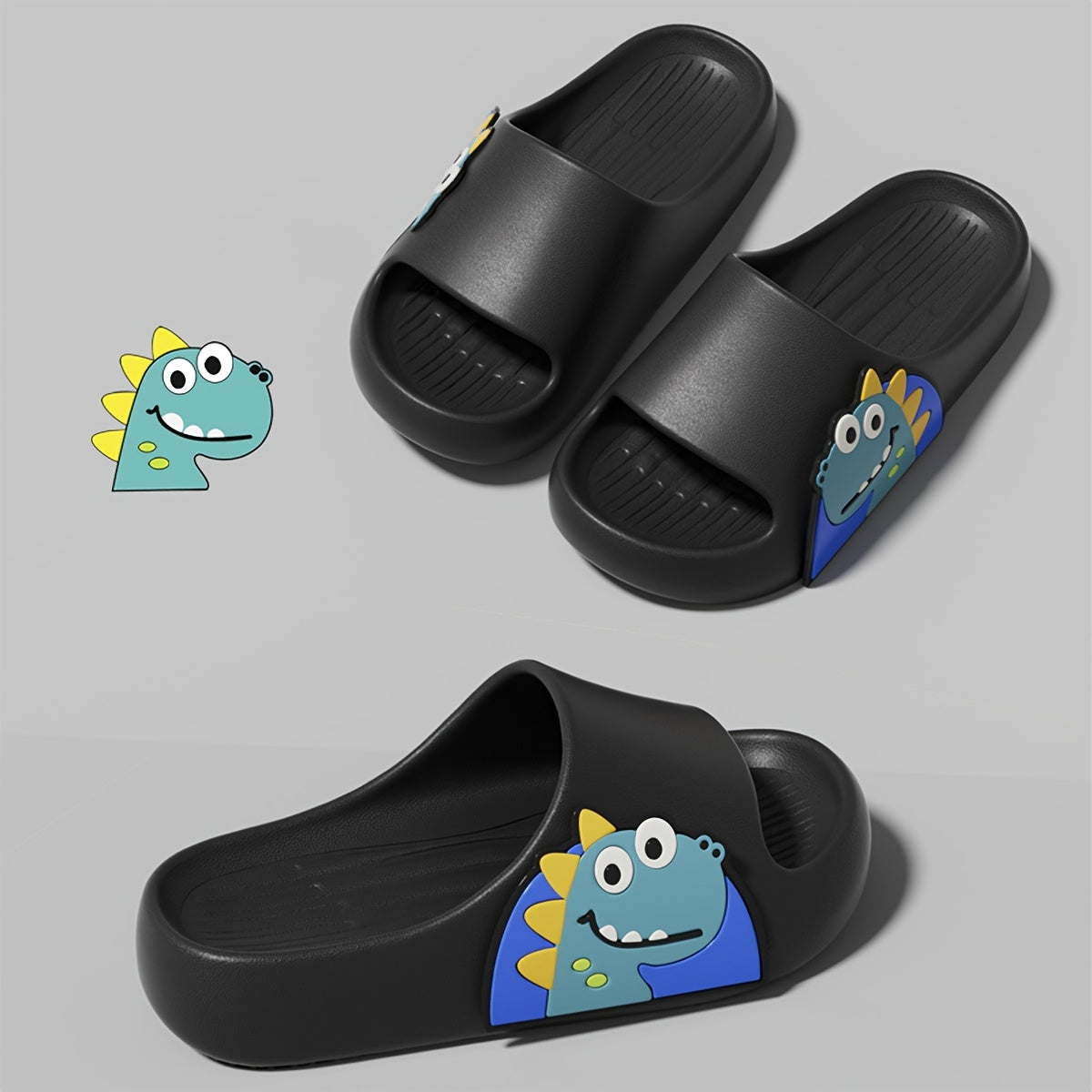 Children's cartoon dinosaur slides, summer EVA sandals for boys under 14, non-slip beach slippers.