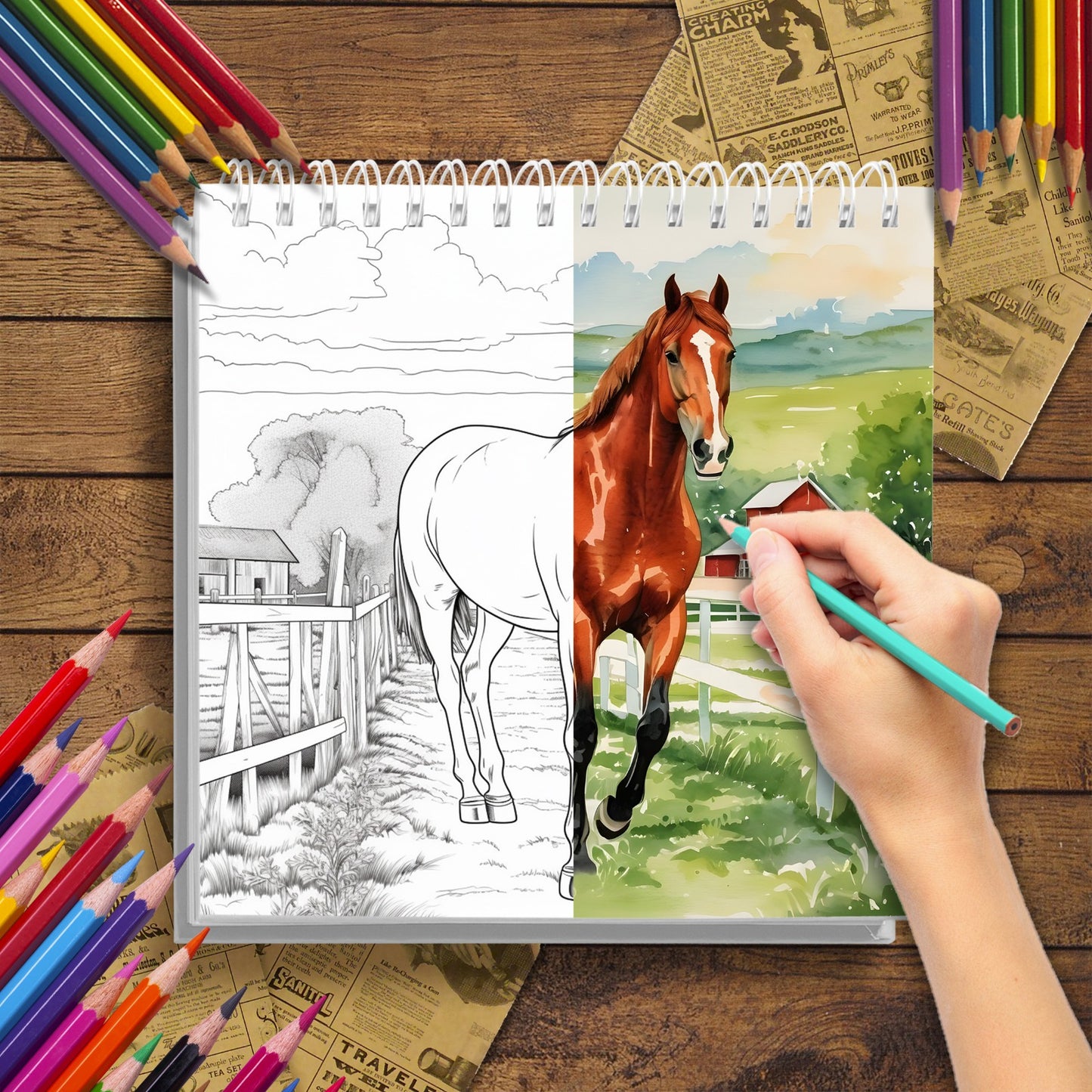 Find peace and pleasure in our detailed adult horse coloring book, perfect for all skill levels.