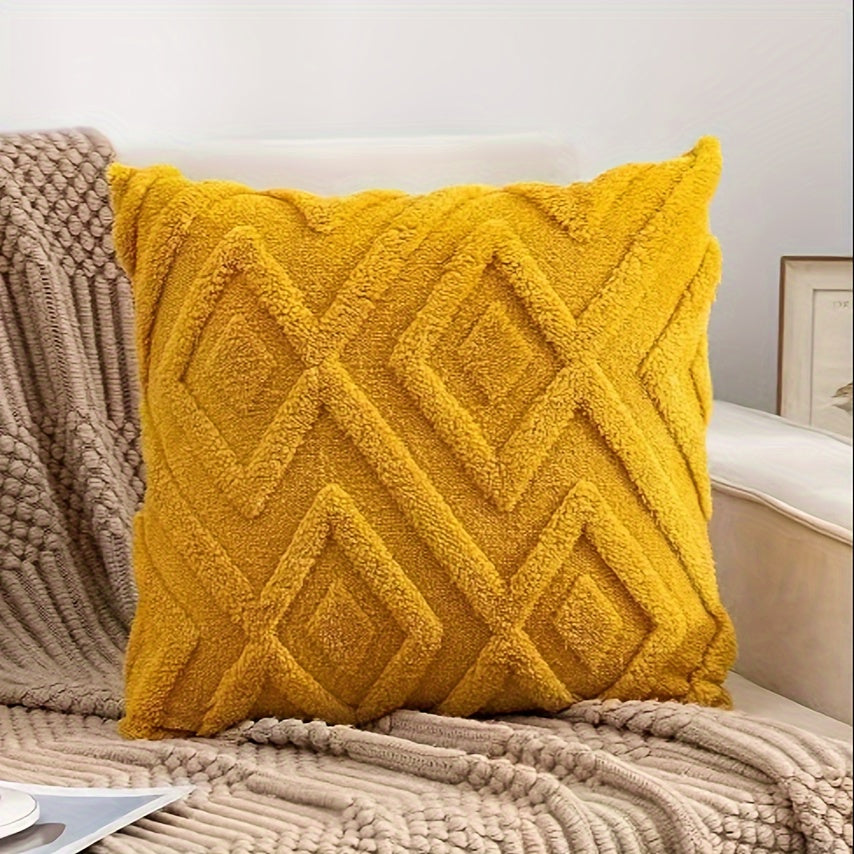 Bohemian style faux fur pillow cover in yellow, soft and luxurious for sofa, couch, living room, bedroom, car. Pillow insert not included.