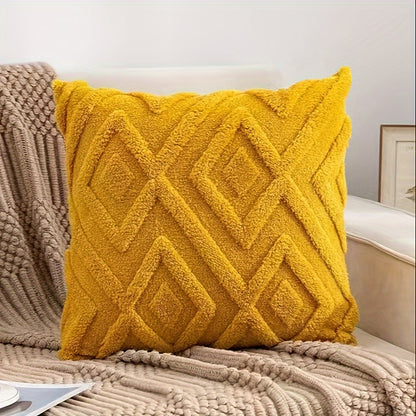 Bohemian style faux fur pillow cover in yellow, soft and luxurious for sofa, couch, living room, bedroom, car. Pillow insert not included.