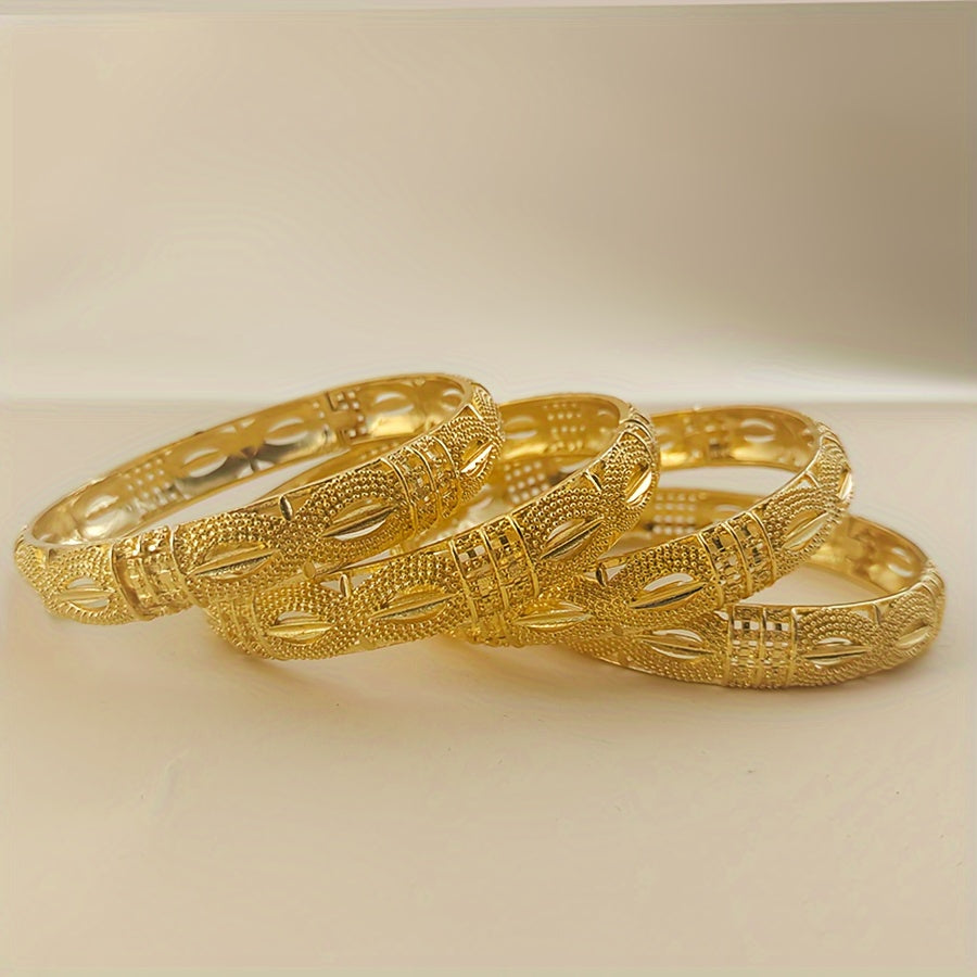 Elegant Lady's Bangle Set: 4 Pieces in a Luxurious Box (24K Gold Plated, Made of High-Quality Alloy, Perfect for Daily Wear and Gifting)