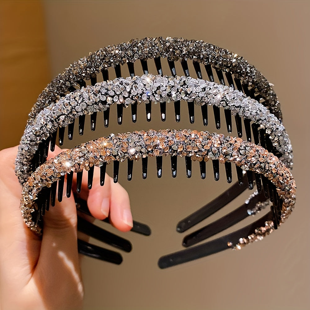 3-pack resin hairbands for girls with rhinestones, suitable for ages 3-14