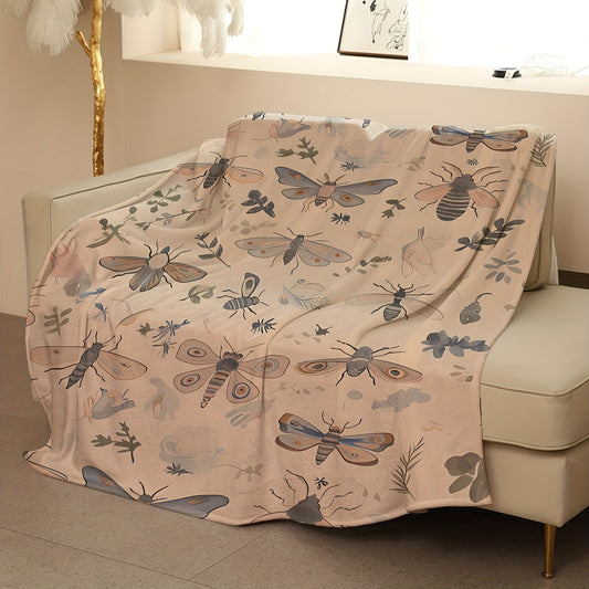 Stay cozy with our contemporary insect pattern throw blanket! Featuring a digital print design, this soft and warm blanket is made from coral fleece and polyester knit fabric. At 180-200g, it provides lightweight warmth perfect for all seasons. Use it on