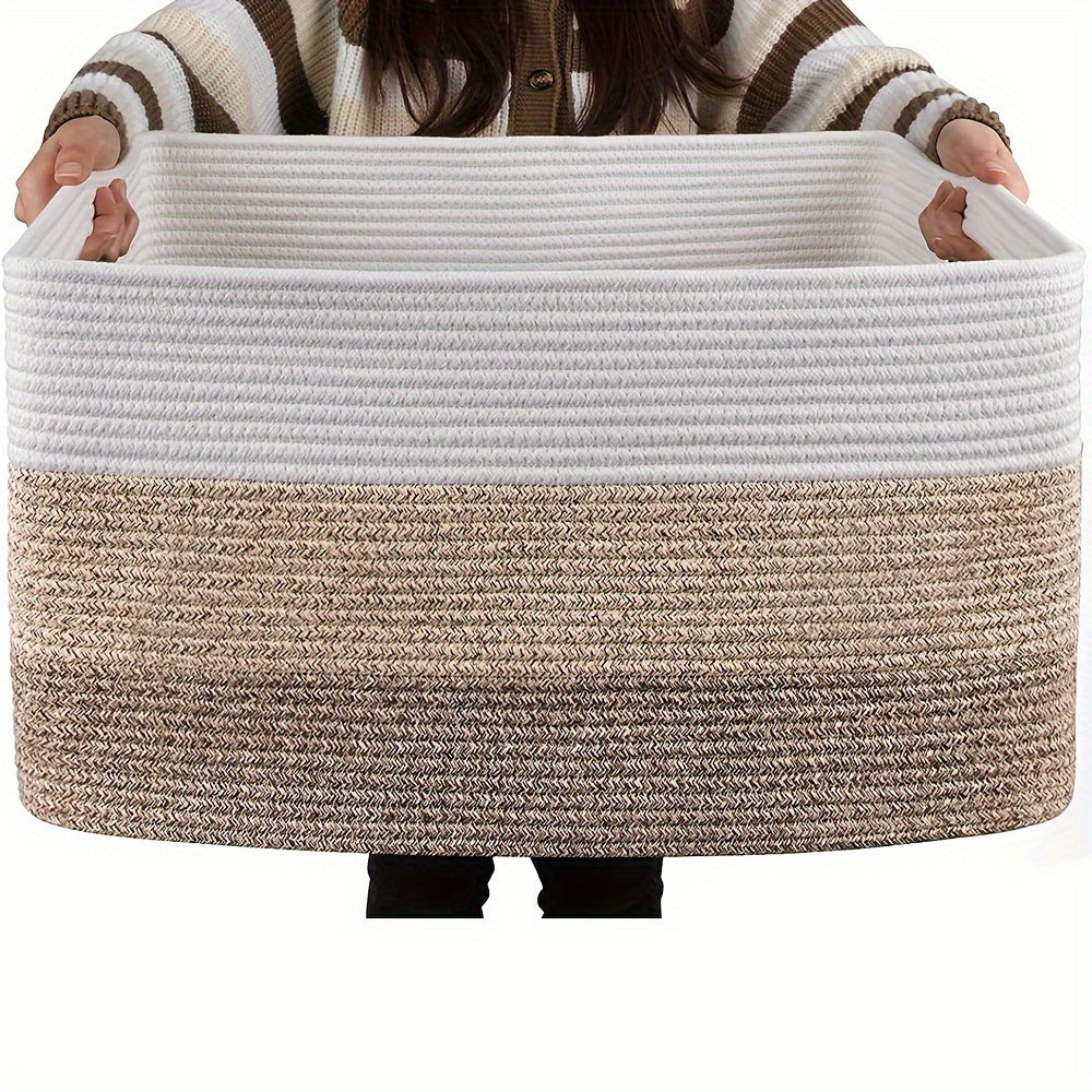 One large rectangular blanket basket measuring 54.86cm X 42.93cm X 29.97cm, perfect for storing gifts and blankets. This woven storage basket is ideal for organizing the living room and features convenient handles for easy transportation.