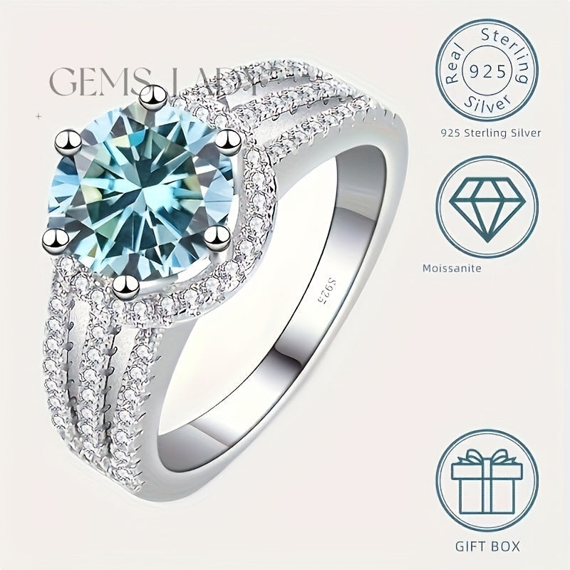 Blue Moissanite Promise Ring with Multi-color options, crafted with high-quality 925 Sterling Silver. Perfect for engagements, weddings, or as a special Christmas gift for a noble woman.