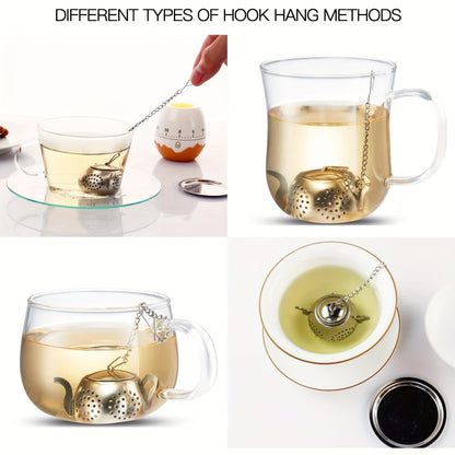 This stylish stainless steel teapot-shaped infuser with a chain is both functional and elegant. It features a lid and handle, making it easy to use for brewing loose leaf tea. Perfect for Easter and Thanksgiving celebrations, this reusable tea strainer