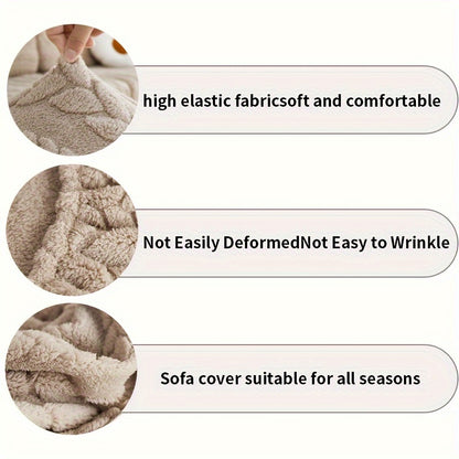 Wheat Sheaf Pattern Plush Sofa Cover, Cat Scratch Resistant, Elastic Fit for 1-4 Seater Sofas, Non-Slip, Machine Washable, Ideal for Multiple Rooms