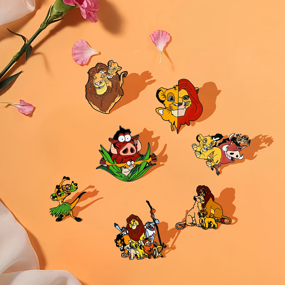 Set of 7 Simba Anime Enamel Metal Badges, Stylish Brooch Pins for Men and Women's Apparel and Accessories, Perfect Keepsake Gift for Childhood Memories