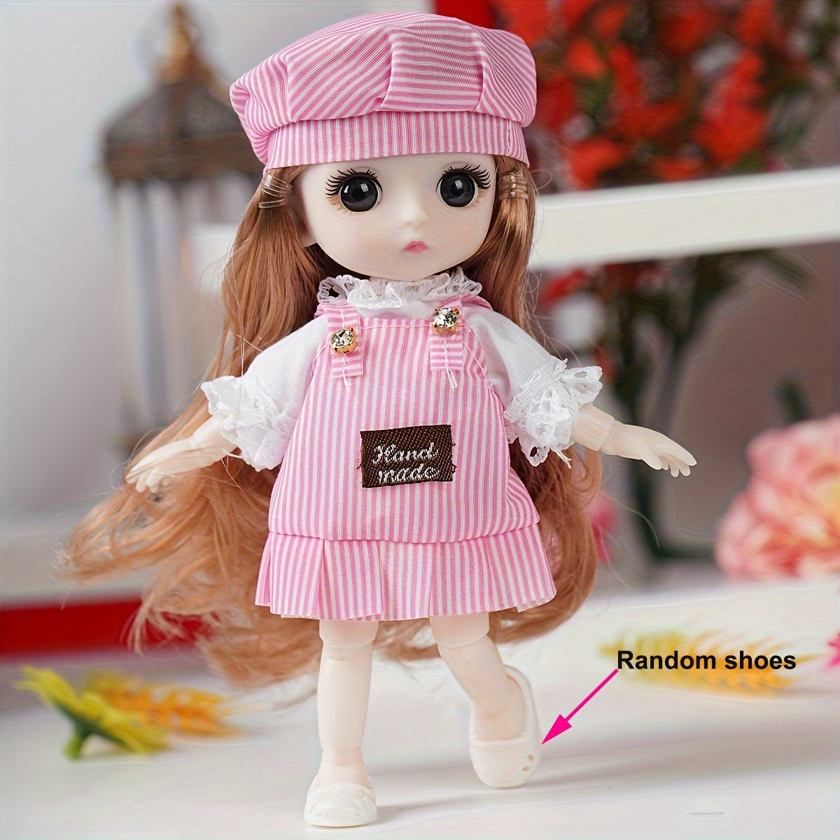 Pink fashion doll for girls with removable clothes, PVC material, articulated joints, plaid skirt, sweater design, perfect birthday gift.