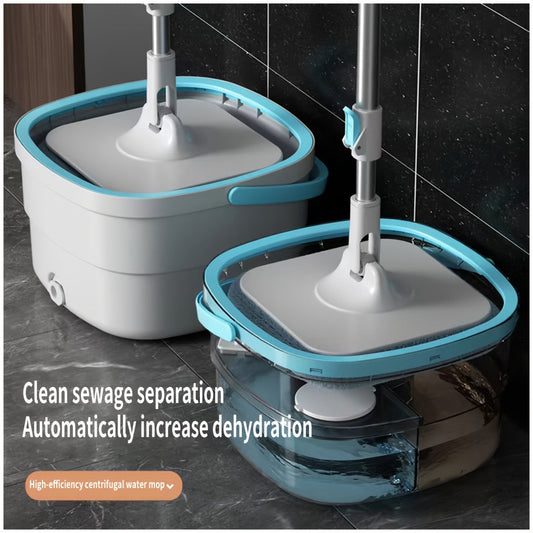 Household Rotating Mop and Bucket Set - Hands-Free Washing, Dry and Wet Use - Perfect for Home, Kitchen, Bathroom Floors - Includes Dust Mop and Cleaning Tools - Ideal for Back-to-School Cleaning Supplies.