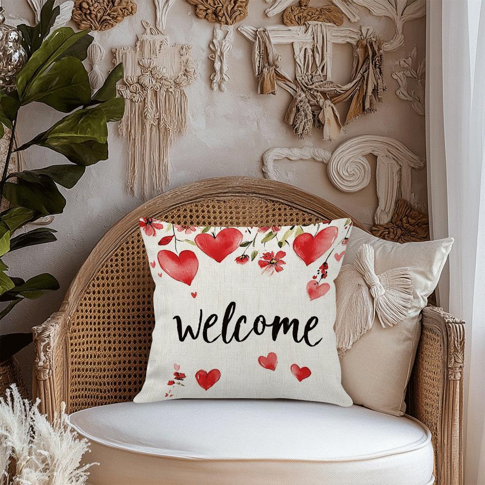 Stylish Red Heart and Floral Throw Pillow Cover measuring 45.01cm - Ideal for Enhancing your Home, Office, or Living Room Decor | Made with Long-lasting Polyester, Features Convenient Zip Closure, Easy to Clean in Washing Machine, Adds a Decorative Touch