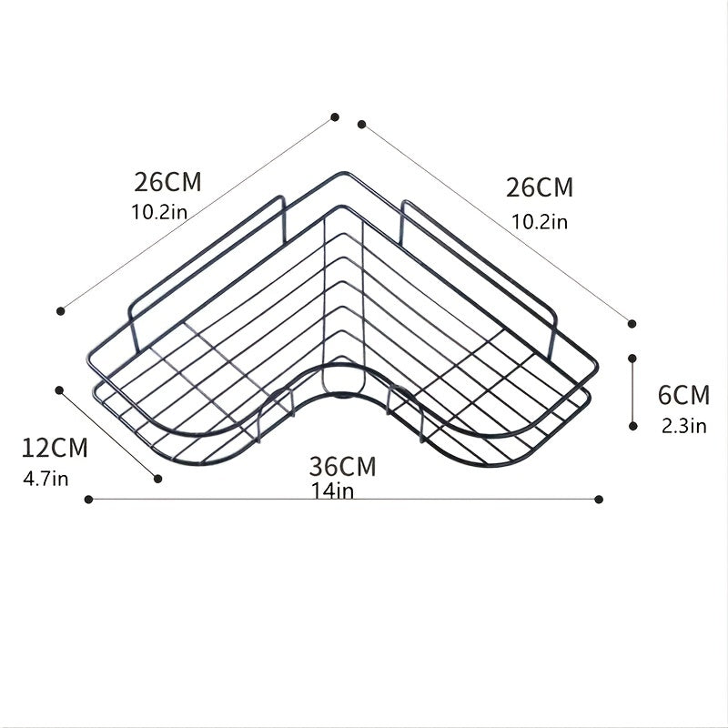 Corner bathroom shelf for outdoor use, no punching required; triangle-shaped storage rack for bathroom and kitchen accessories.