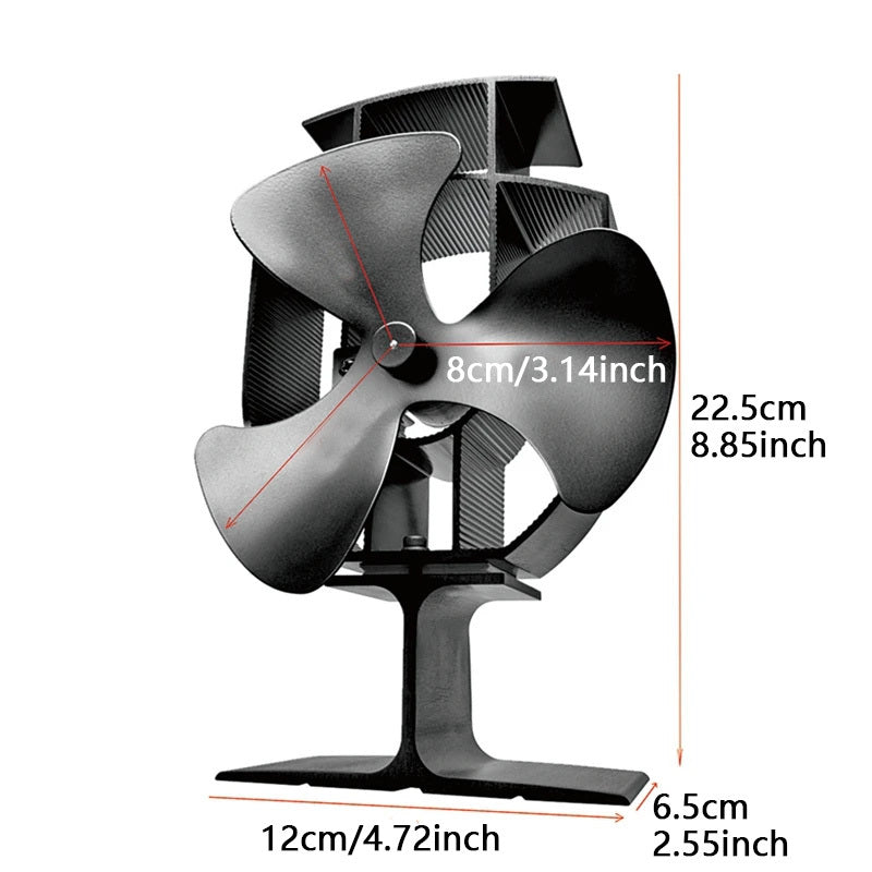 Portable Aluminum Fireplace Wood Stove Fan - Harness the Power of Heat from Your Wood/Log Burner without Electricity. Quiet Operation with Multiple Components Included.