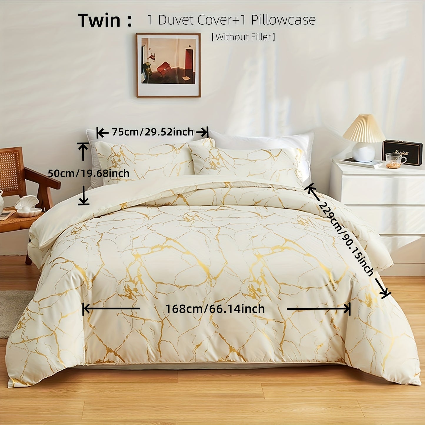 2/3pcs Flocked White Marble Pattern Quilt Cover with Glitter Golden Foil Print Bedding Set, Soft Super Fine Bedding Quilt Cover with 1 Quilt Cover and 1/2 Pillowcase. No filling included.