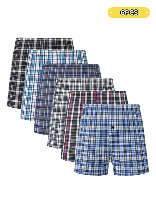 JupiterSecret Men's Woven Boxer Shorts, 6-10 Pcs, Random Color, Elastic Waistband