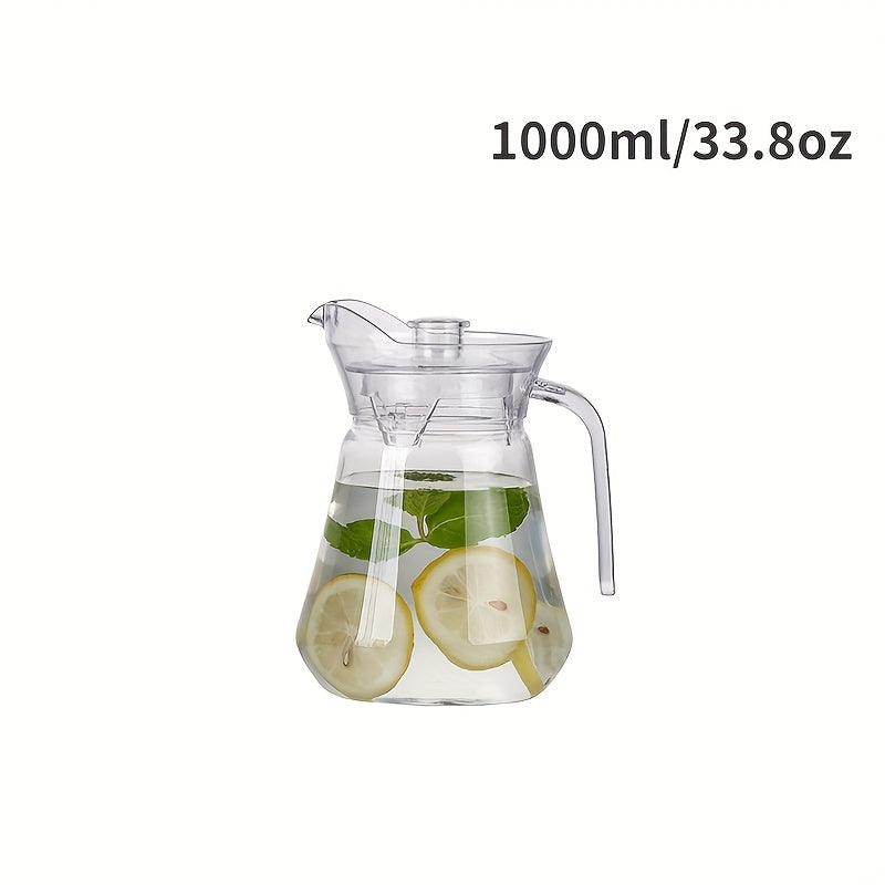 1 or 2 pieces of plastic pitcher with a lid, made of heat-resistant plastic for easy cleaning. This pitcher comes with a handle, suitable for both hot and cold beverages such as water, cold brew, iced tea, and juice. It can be used as a living room