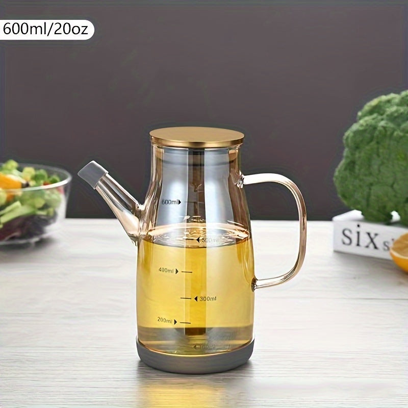 Durable 20oz Glass Oil Dispenser with Stainless Steel Lid & Handle - BPA-Free, Great for Olive Oil, Vinegar, Seasonings - Perfect for Kitchen, BBQ, Camping, Picnics