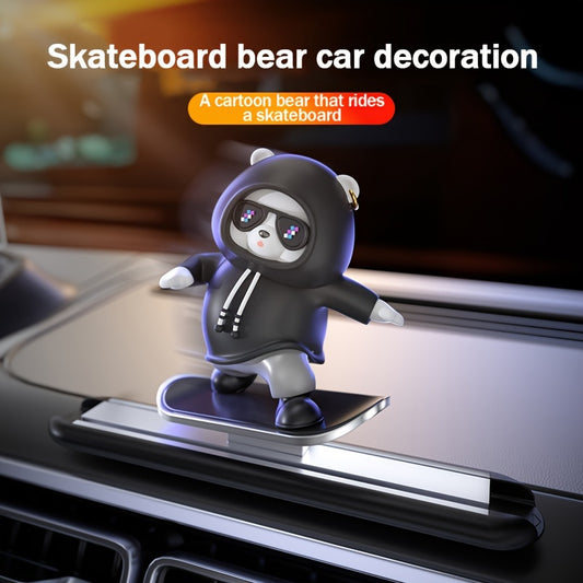 Skateboarding Panda Car Dashboard Decor with Fashion Glasses, Easy to Install, Adds Fun to Office & Bedroom