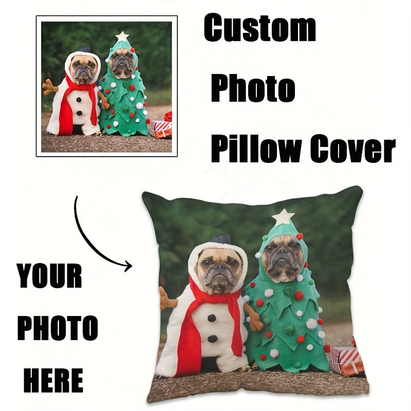 Customize your own pet photo pillow cover for a special Christmas memorial gift. This commemorative cushion case features a single-sided print and measures 45.72x45.72 cm. Made of high-quality polyester fiber, this cover does not include an insert.