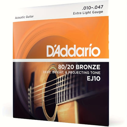 Acoustic guitar strings made of 80/20 bronze for six-string guitars, providing a rich, bright sound and excellent projection - Model EJ10-3D, extra light gauge 10-47.