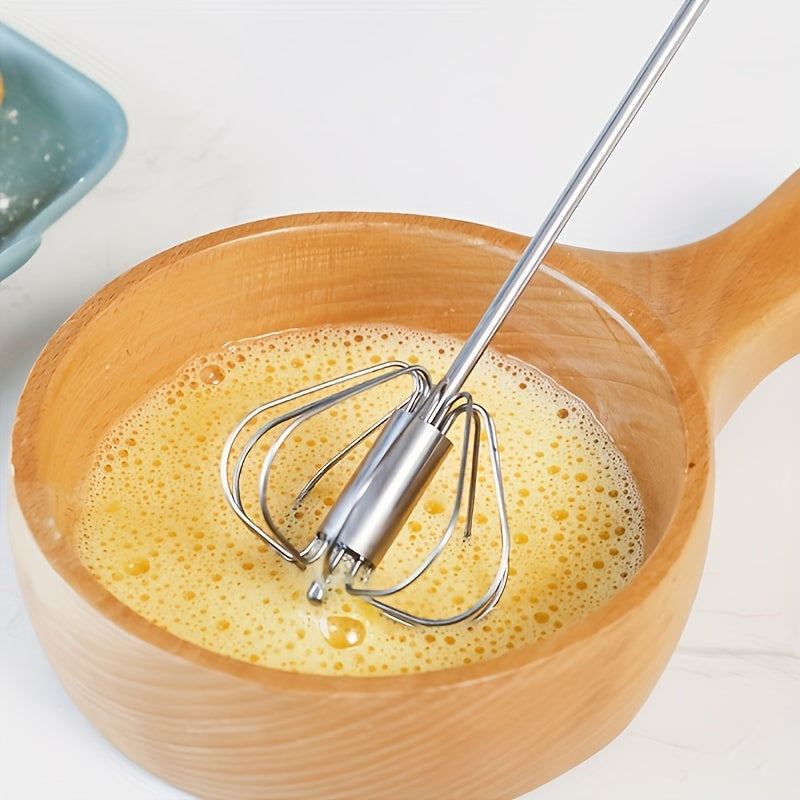 Versatile stainless steel whisk and milk frother for baking, eggs, and cream - a must-have kitchen tool.