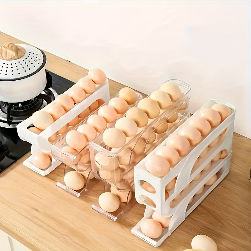 3-Tier Sliding Egg Holder in Boho-Chic Style - Space-Saving Acrylic Kitchen Organizer for Refrigerator Side Door, Prevents Eggs from Falling